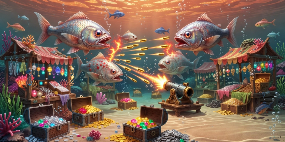 Giao diện bắn cá siêu thị nh88 với kho báu và cá boss khổng lồ