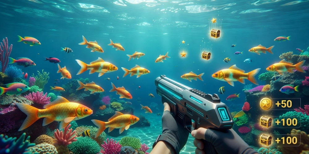 Minh họa khái niệm bắn cá vàng nh88 với giao diện game sống động và phần thưởng hấp dẫn