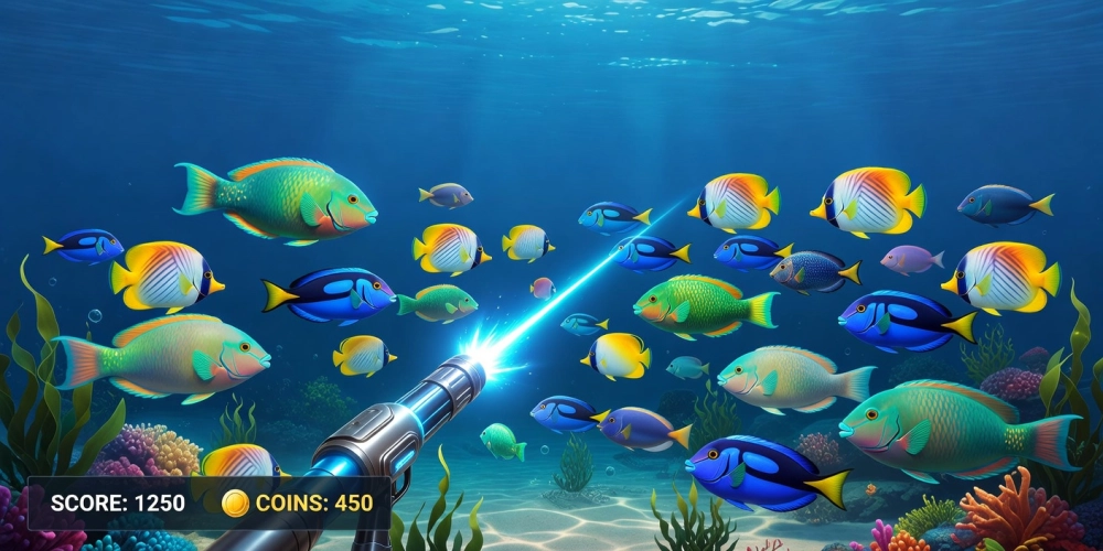 Minh họa khái niệm bắn cá zui nh88 với giao diện game sống động và cá đa dạng