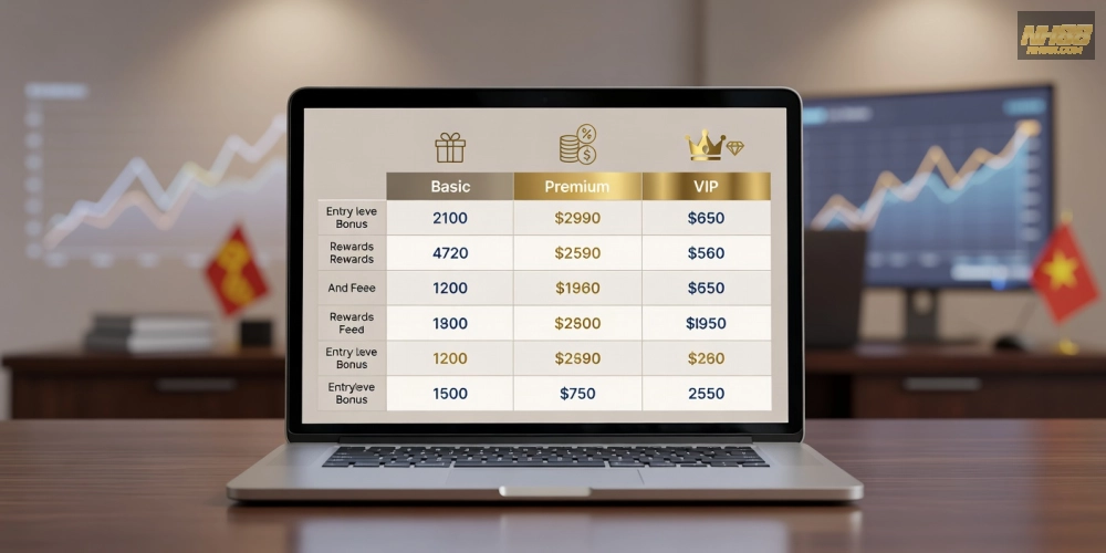 Hình ảnh bảng giá các gói khuyến mãi và dịch vụ trên nền tảng NH88 năm 2025