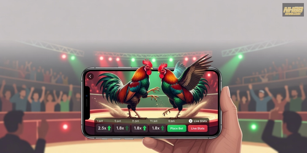 Minh họa khái niệm đá gà hôm nay nh88 với giao diện nền tảng cá cược trực tuyến