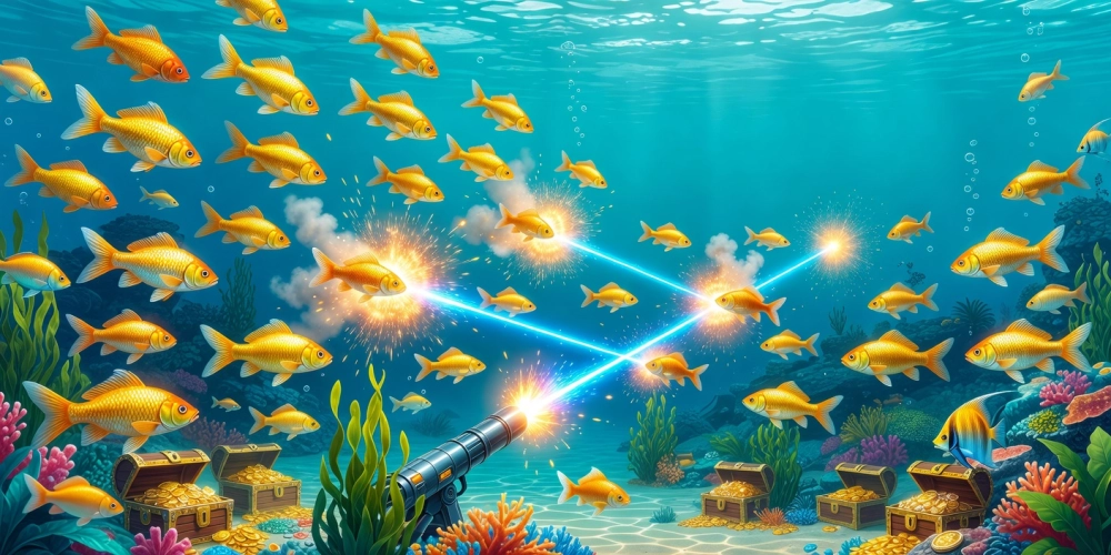 Giao diện game Đại Dương Vàng NH88 với cá vàng lấp lánh và hiệu ứng bắn súng sống động