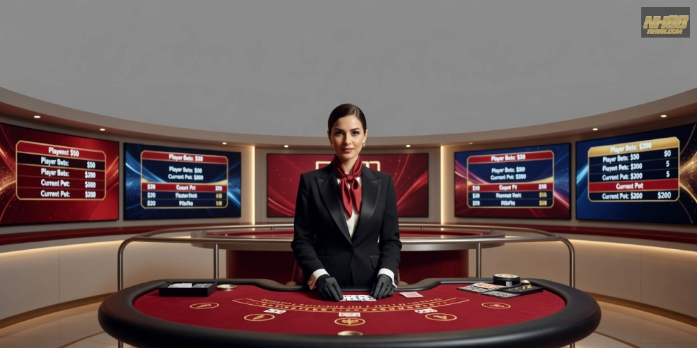 Hình minh họa khái niệm live casino free nh88 với dealer chuyên nghiệp và bàn chơi thực tế