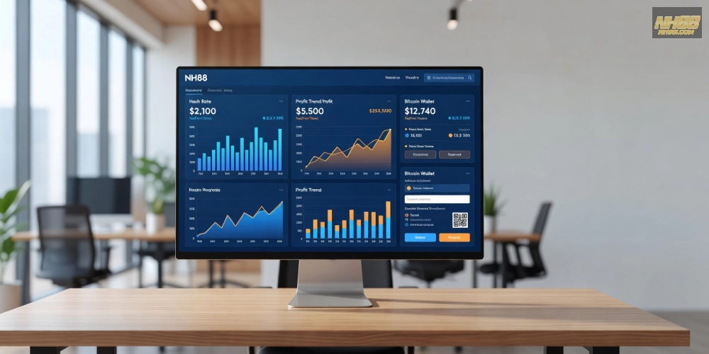 Ví dụ giao diện cloud mining trên NH88 với biểu đồ lợi nhuận tăng trưởng