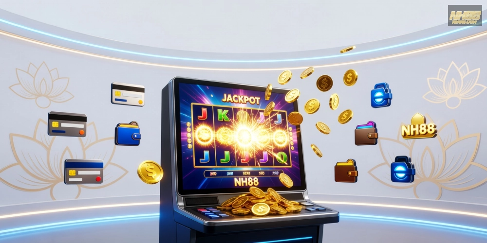 Hình ảnh minh họa cơ chế nổ hũ và rút tiền nhanh chóng trên nền tảng nh88.