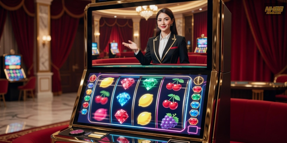 Minh họa khái niệm live casino slot games nh88 với giao diện hiện đại và yếu tố tương tác