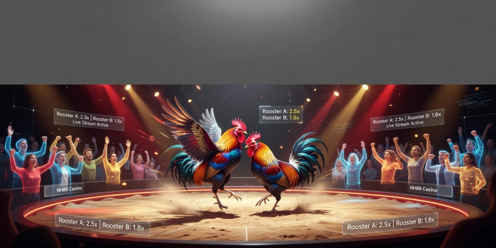 Minh họa giao diện trực tiếp đá gà casino nh88 với hình ảnh trường gà sống động